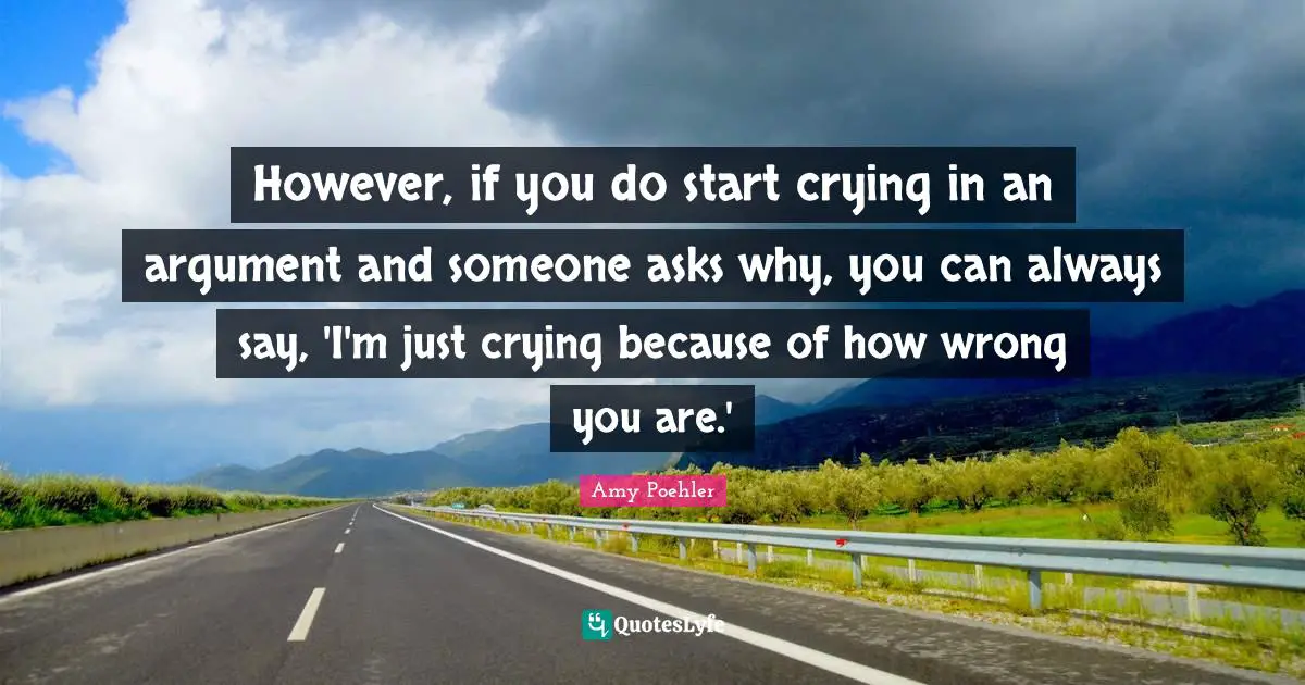 However, if you do start crying in an argument and someone asks why, you can always say, 'I'm just crying because of how wrong you are.'