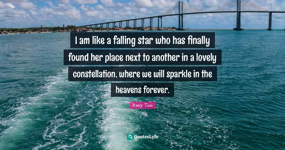 I am like a falling star who has finally found her place next to another in a lovely constellation, where we will sparkle in the heavens forever.