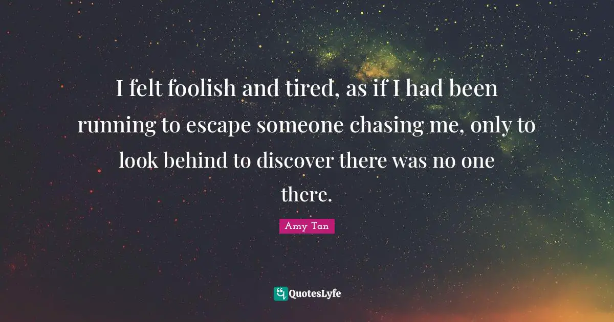 I felt foolish and tired, as if I had been running to escape someone chasing me, only to look behind to discover there was no one there.