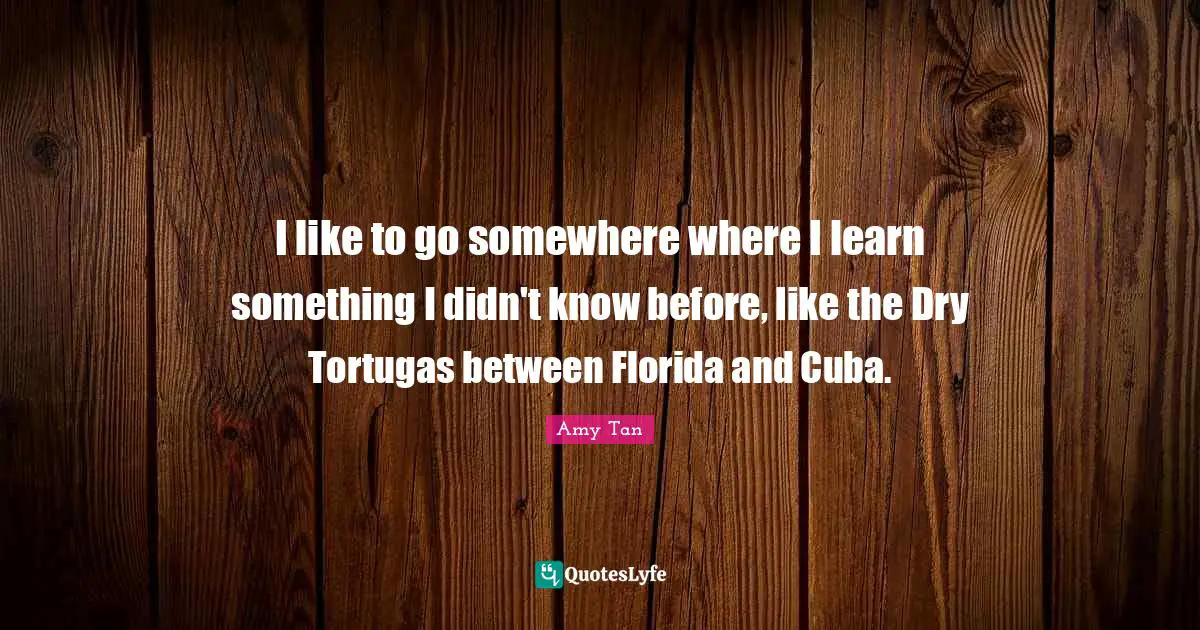 I like to go somewhere where I learn something I didn't know before, like the Dry Tortugas between Florida and Cuba.