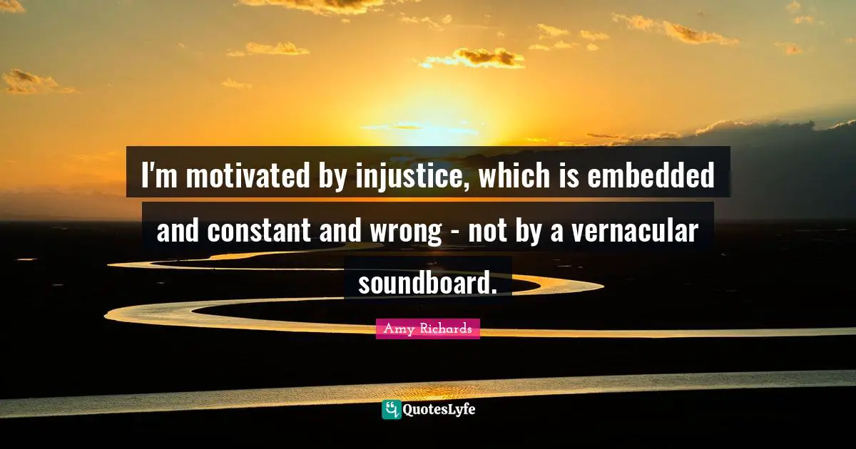 I'm motivated by injustice, which is embedded and constant and wrong - not by a vernacular soundboard.
