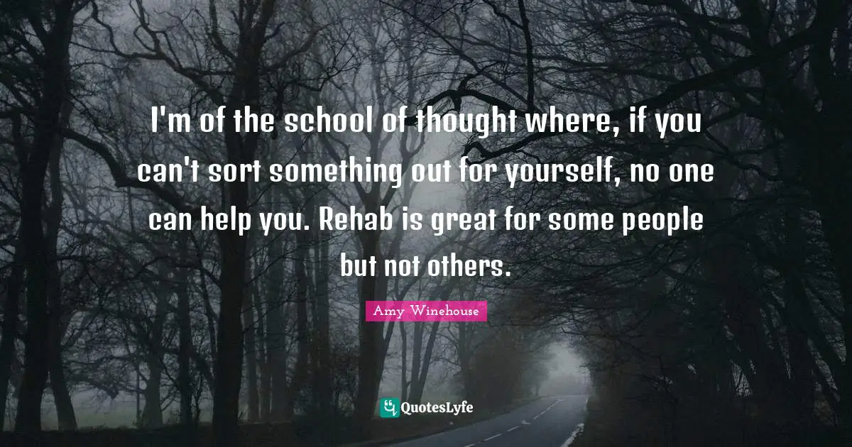 Rehab Quotes: "I'm of the school of thought where, if you can't sort something out for yourself, no one can help you. Rehab is great for some people but not others."