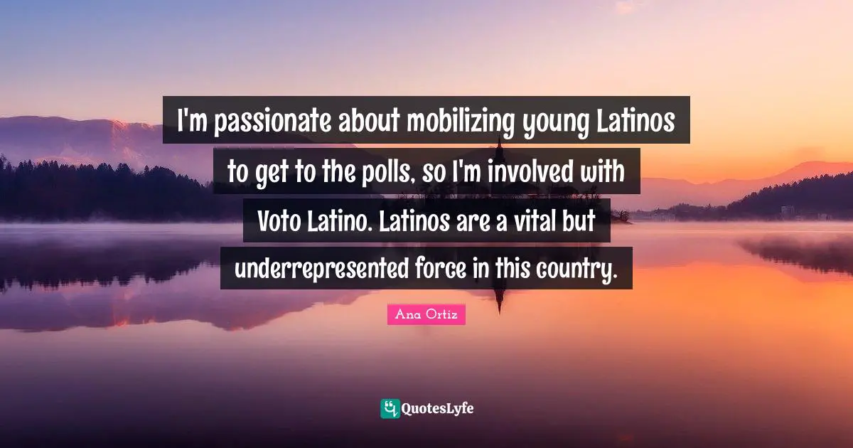 I'm passionate about mobilizing young Latinos to get to the polls, so I'm involved with Voto Latino. Latinos are a vital but underrepresented force in this country.