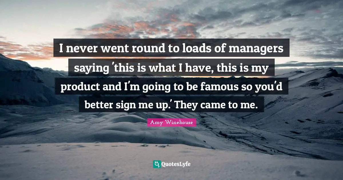 I never went round to loads of managers saying 'this is what I have, this is my product and I'm going to be famous so you'd better sign me up.' They came to me.