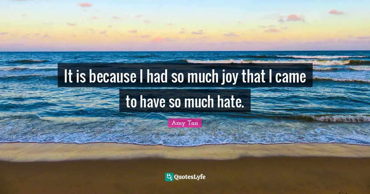 Amy Tan Quotes: "It is because I had so much joy that I came to have so much hate."