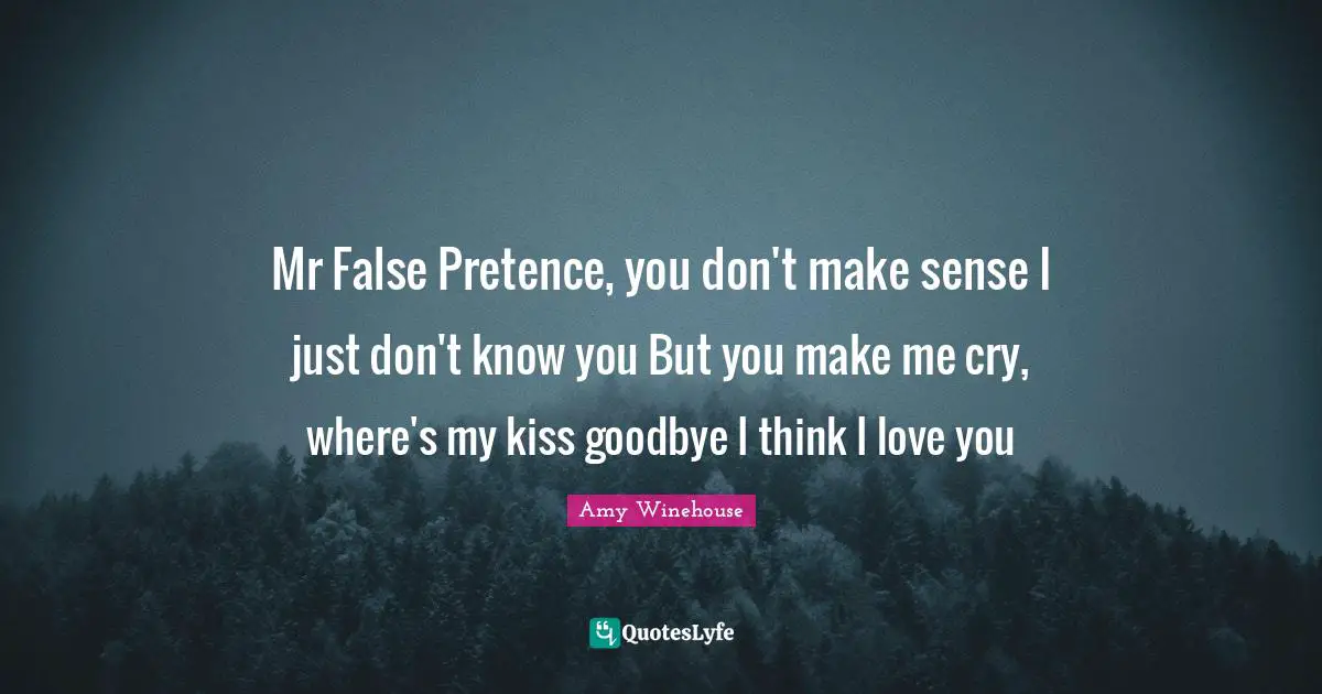 Pretence Quotes: "Mr False Pretence, you don't make sense I just don't know you But you make me cry, where's my kiss goodbye I think I love you"