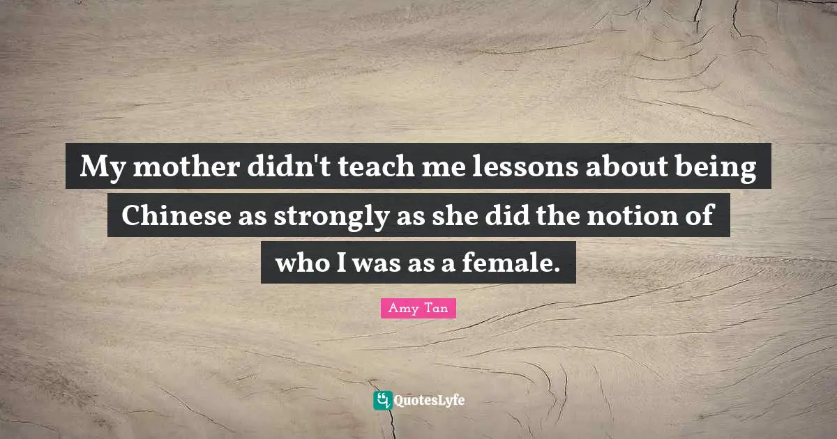 My mother didn't teach me lessons about being Chinese as strongly as she did the notion of who I was as a female.