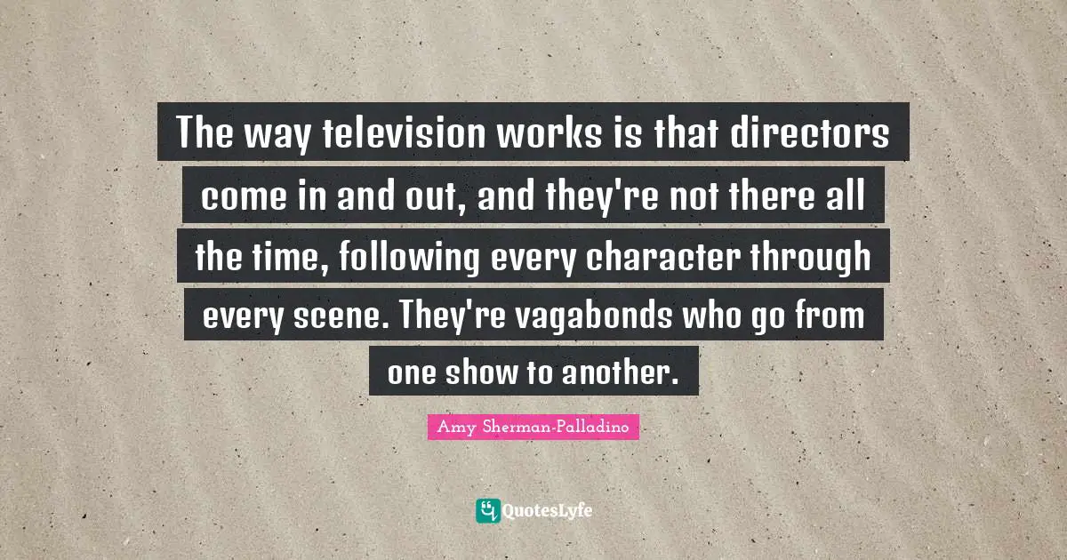 The way television works is that directors come in and out, and they're not there all the time, following every character through every scene. They're vagabonds who go from one show to another.