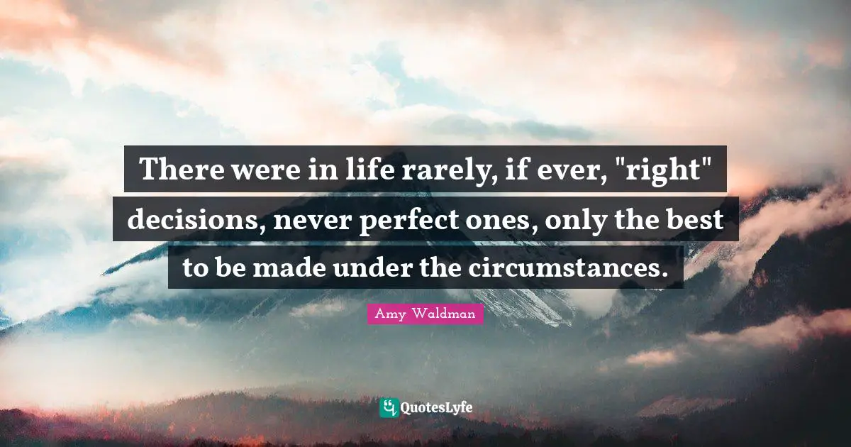 There were in life rarely, if ever, "right" decisions, never perfect ones, only the best to be made under the circumstances.