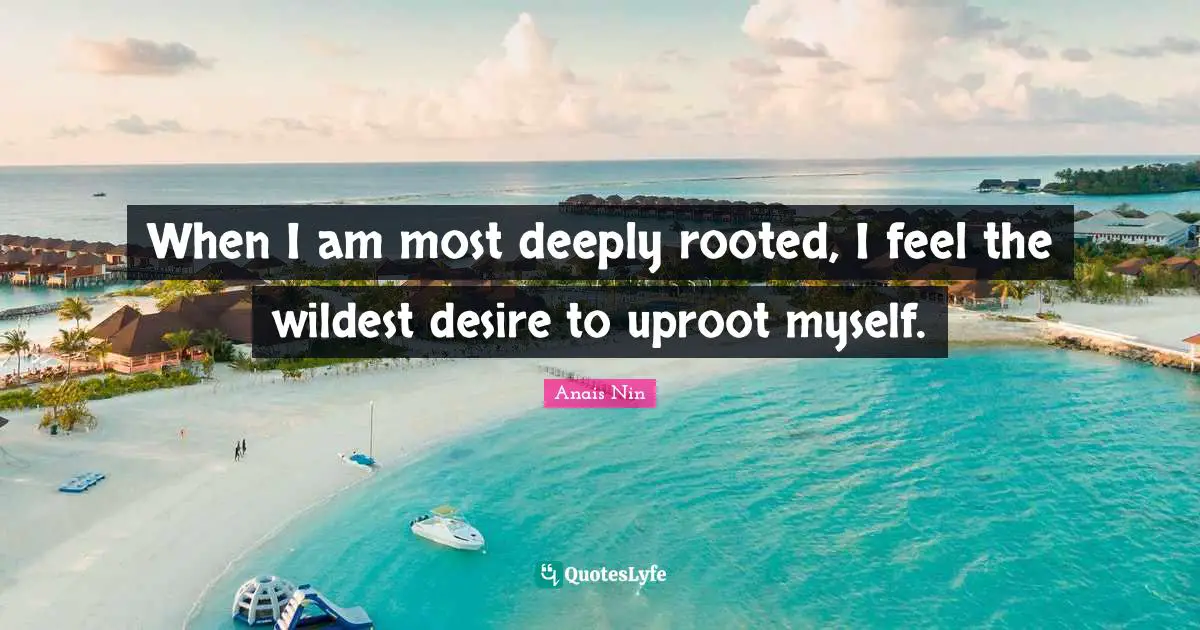 When I am most deeply rooted, I feel the wildest desire to uproot myself.
