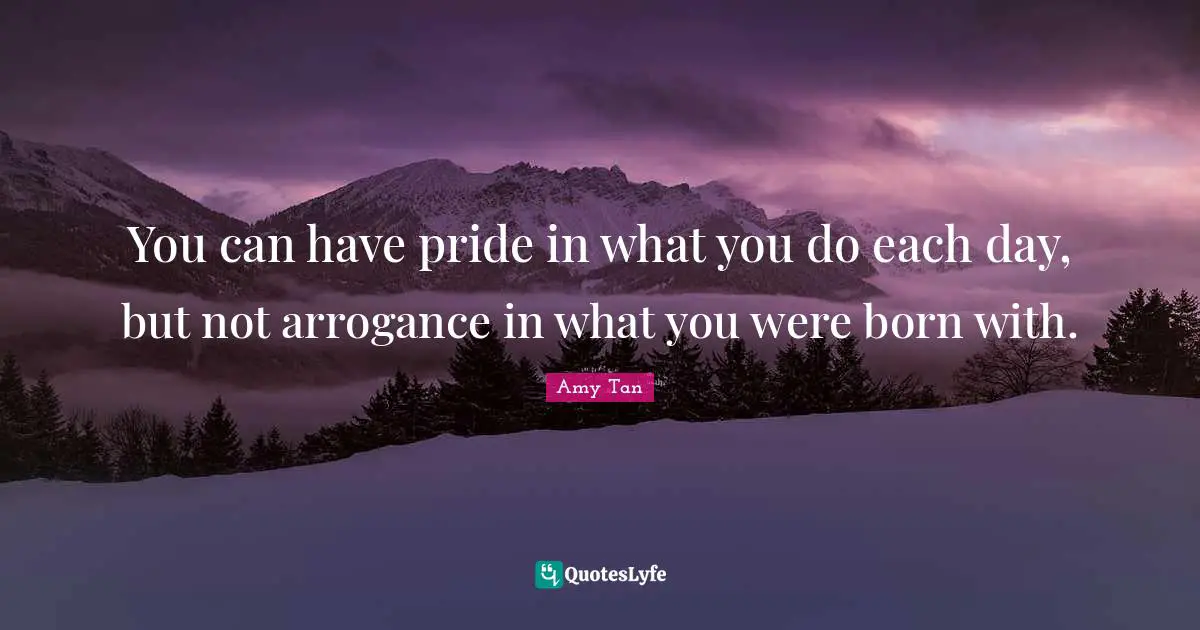 Amy Tan Quotes: "You can have pride in what you do each day, but not arrogance in what you were born with."