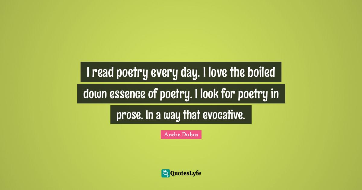 I read poetry every day. I love the boiled down essence of poetry. I look for poetry in prose. In a way that evocative.