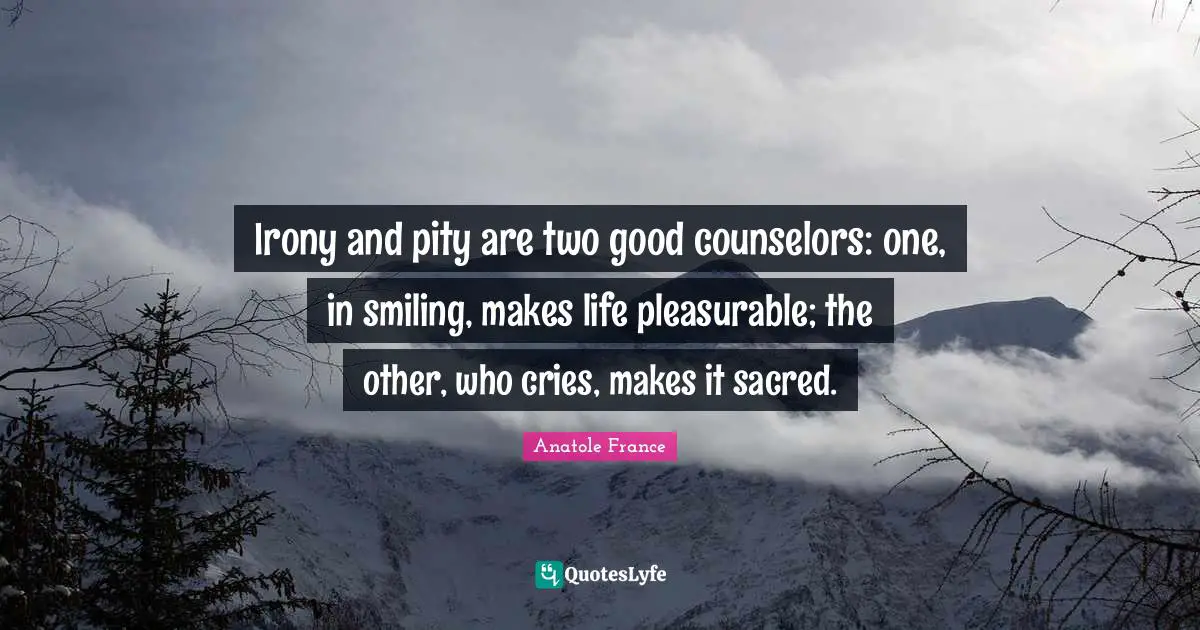 Irony and pity are two good counselors: one, in smiling, makes life pleasurable; the other, who cries, makes it sacred.