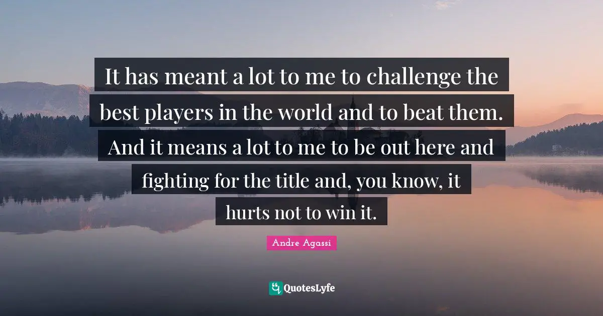 Andre Agassi Quotes: "It has meant a lot to me to challenge the best players in the world and to beat them. And it means a lot to me to be out here and fighting for the title and, you know, it hurts not to win it."