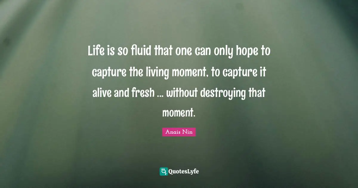 Life is so fluid that one can only hope to capture the living moment, to capture it alive and fresh ... without destroying that moment.