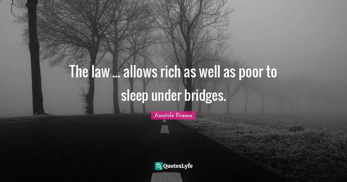 The law ... allows rich as well as poor to sleep under bridges.