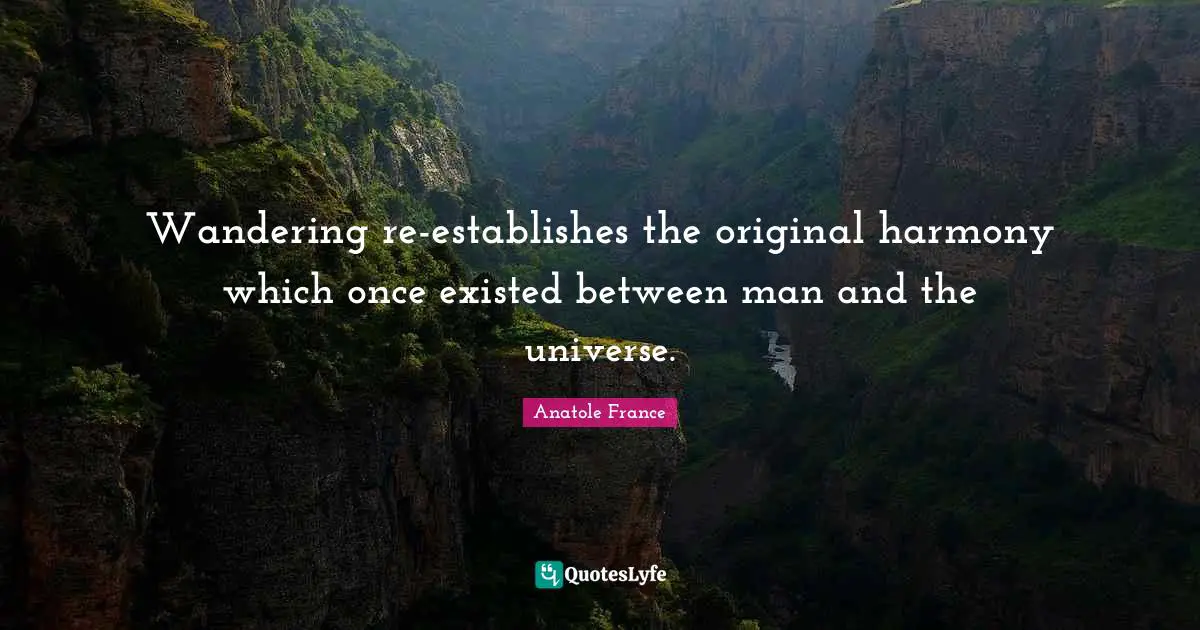 Anatole France Quotes: "Wandering re-establishes the original harmony which once existed between man and the universe."