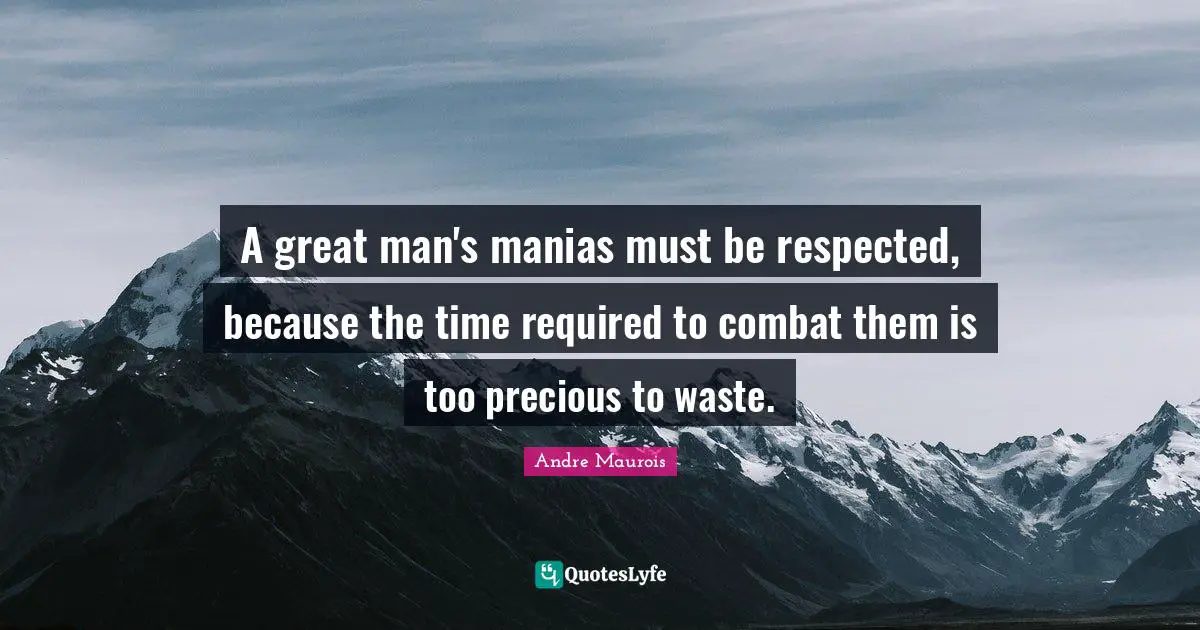 A great man's manias must be respected, because the time required to combat them is too precious to waste.
