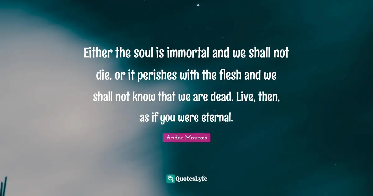 Either the soul is immortal and we shall not die, or it perishes with the flesh and we shall not know that we are dead. Live, then, as if you were eternal.
