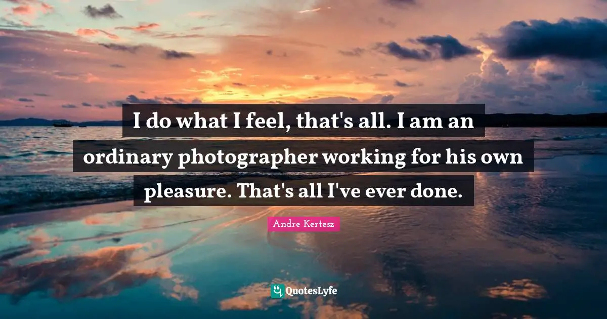 I do what I feel, that's all. I am an ordinary photographer working for his own pleasure. That's all I've ever done.