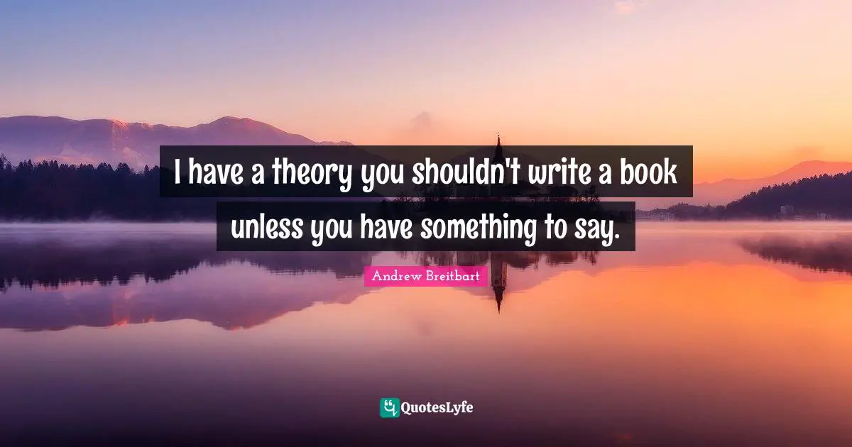 I have a theory you shouldn't write a book unless you have something to say.