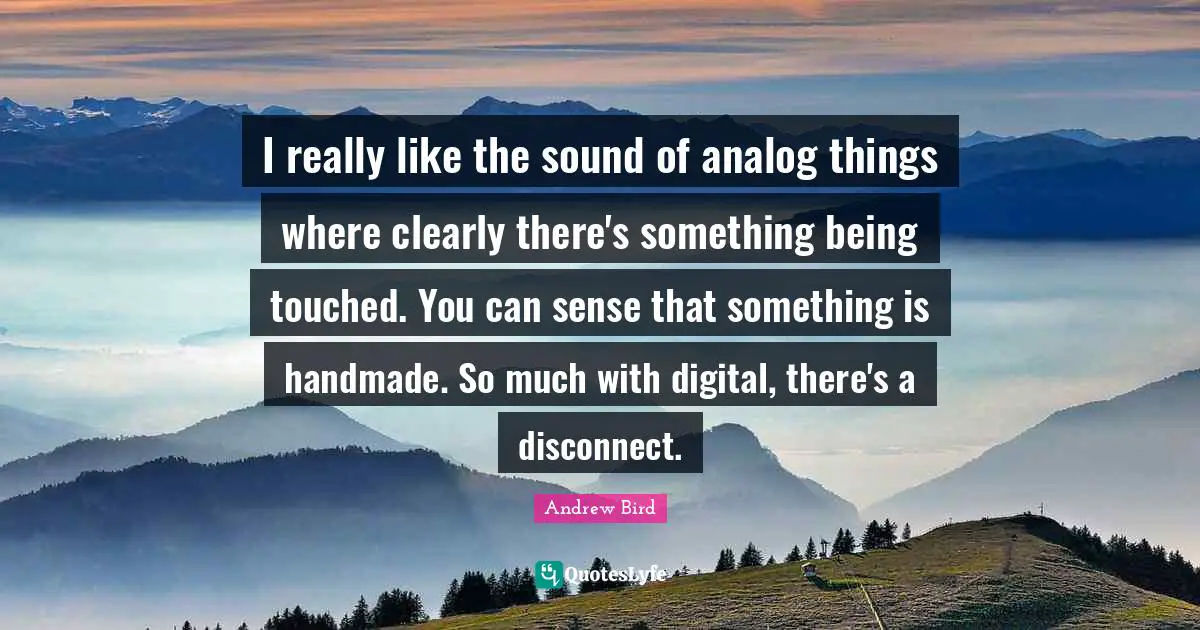 Analog Quotes: "I really like the sound of analog things where clearly there's something being touched. You can sense that something is handmade. So much with digital, there's a disconnect."