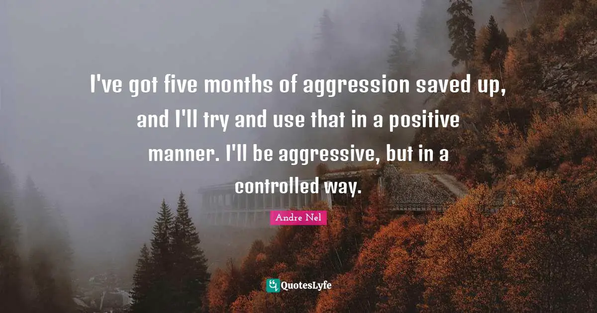 I've got five months of aggression saved up, and I'll try and use that in a positive manner. I'll be aggressive, but in a controlled way.