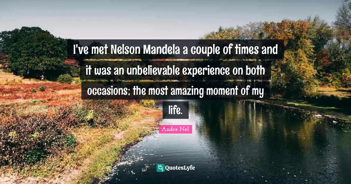 I've met Nelson Mandela a couple of times and it was an unbelievable experience on both occasions; the most amazing moment of my life.