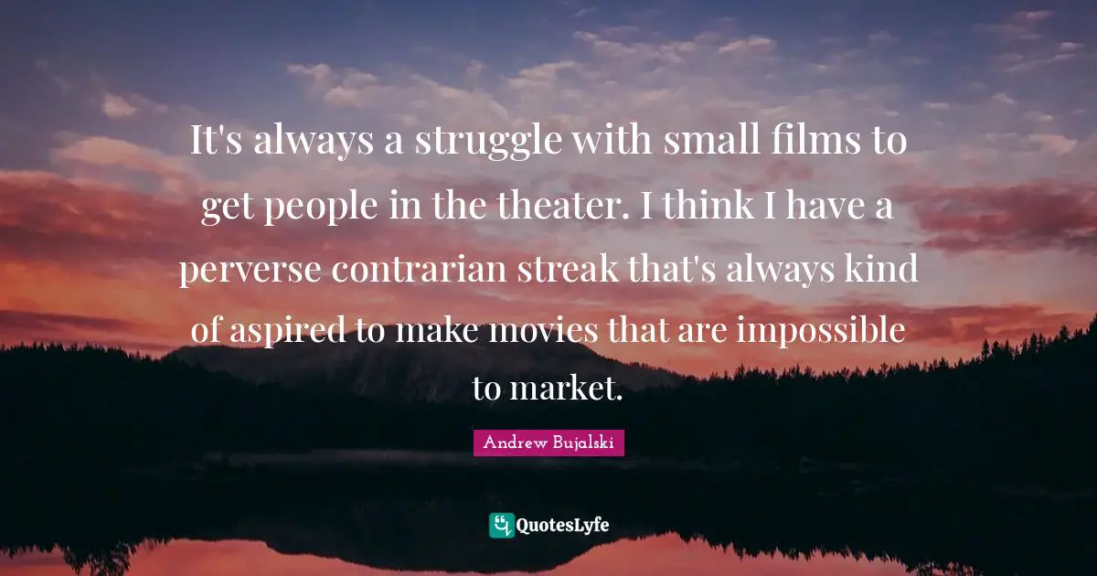 It's always a struggle with small films to get people in the theater. I think I have a perverse contrarian streak that's always kind of aspired to make movies that are impossible to market.