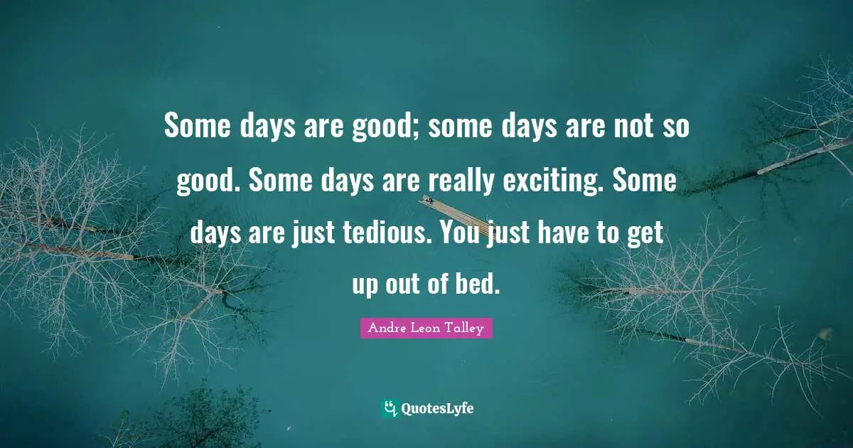 Some days are good; some days are not so good. Some days are really exciting. Some days are just tedious. You just have to get up out of bed.