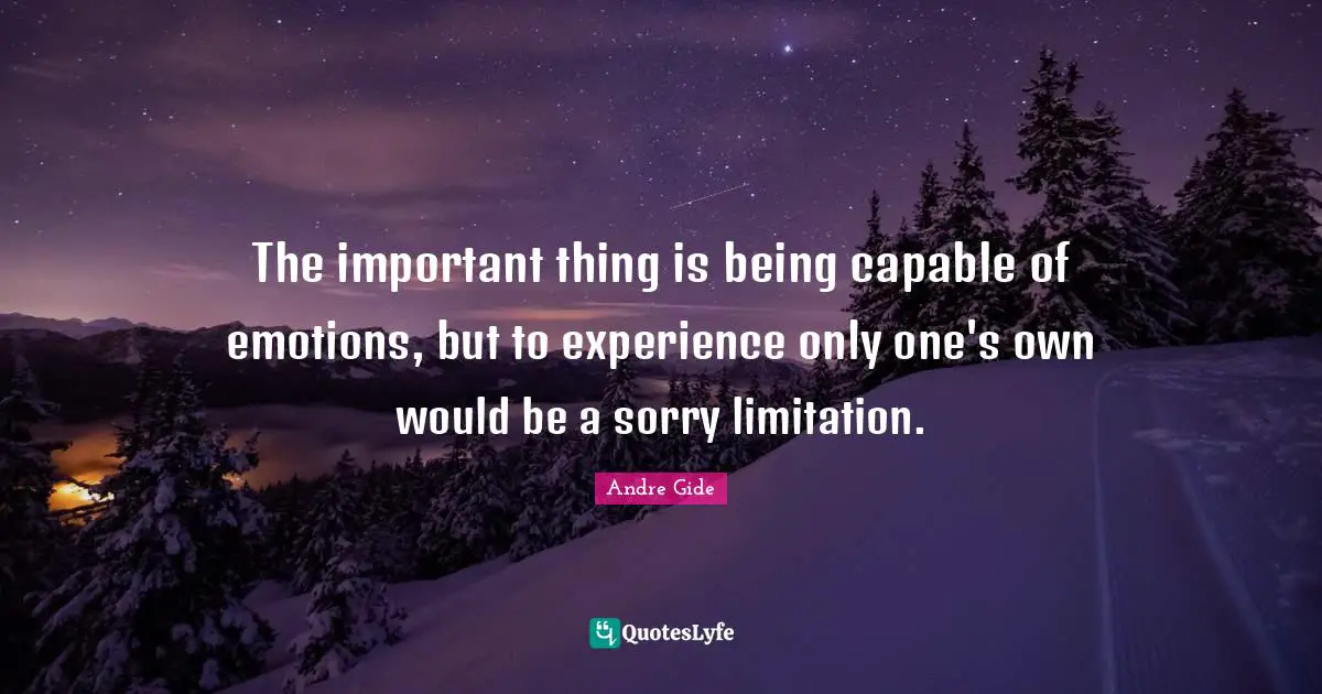 The important thing is being capable of emotions, but to experience only one's own would be a sorry limitation.