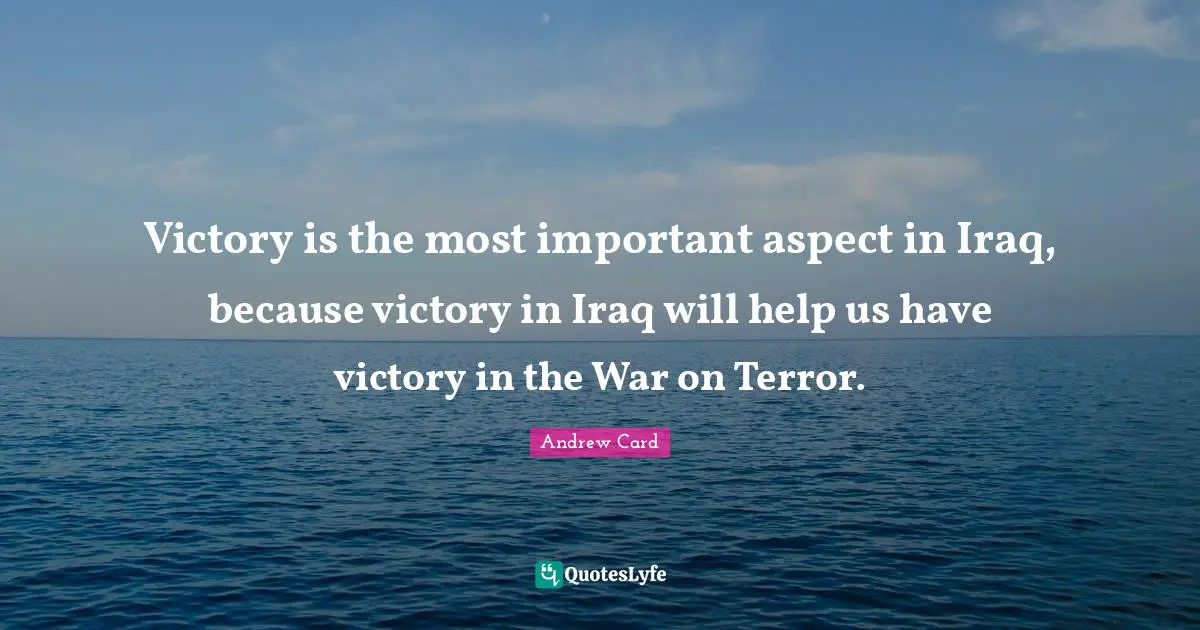 Victory is the most important aspect in Iraq, because victory in Iraq will help us have victory in the War on Terror.