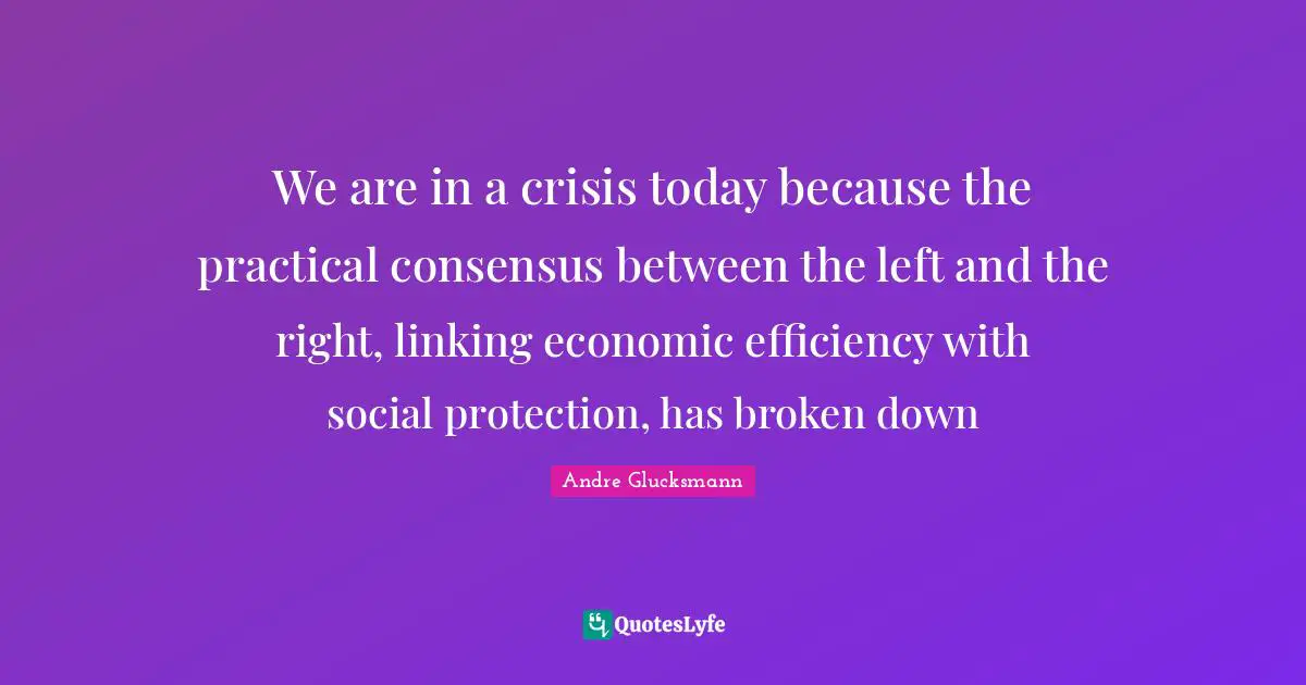 We are in a crisis today because the practical consensus between the left and the right, linking economic efficiency with social protection, has broken down