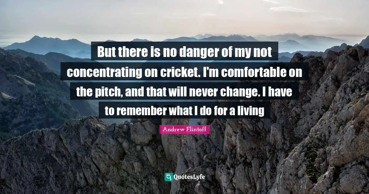 Andrew Flintoff Quotes: "But there is no danger of my not concentrating on cricket. I'm comfortable on the pitch, and that will never change. I have to remember what I do for a living"