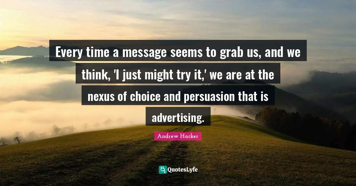 Every time a message seems to grab us, and we think, 'I just might try it,' we are at the nexus of choice and persuasion that is advertising.