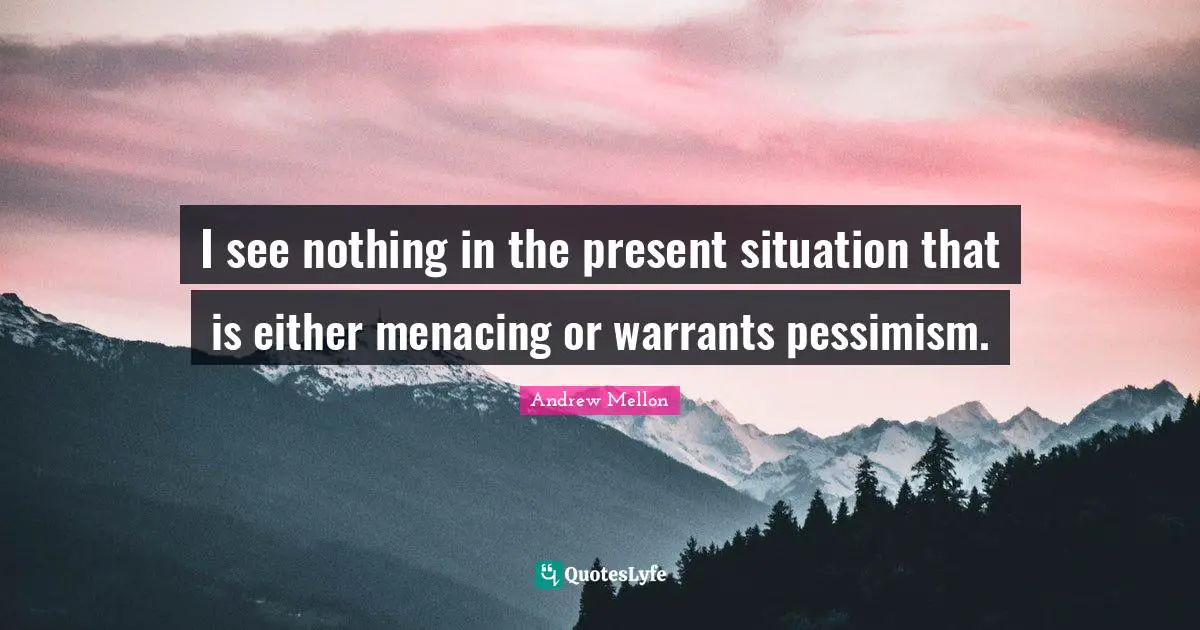 Pessimism Quotes: "I see nothing in the present situation that is either menacing or warrants pessimism."