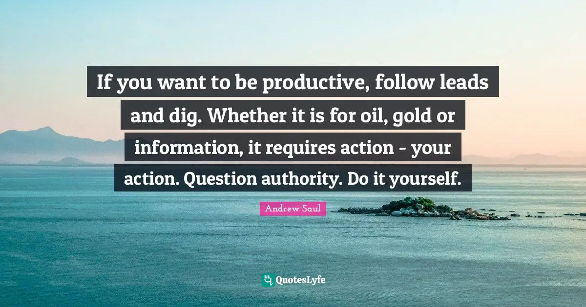 If you want to be productive, follow leads and dig. Whether it is for oil, gold or information, it requires action - your action. Question authority. Do it yourself.