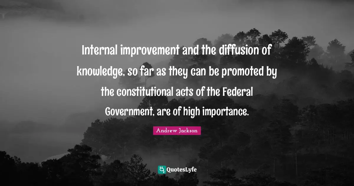 Internal improvement and the diffusion of knowledge, so far as they can be promoted by the constitutional acts of the Federal Government, are of high importance.
