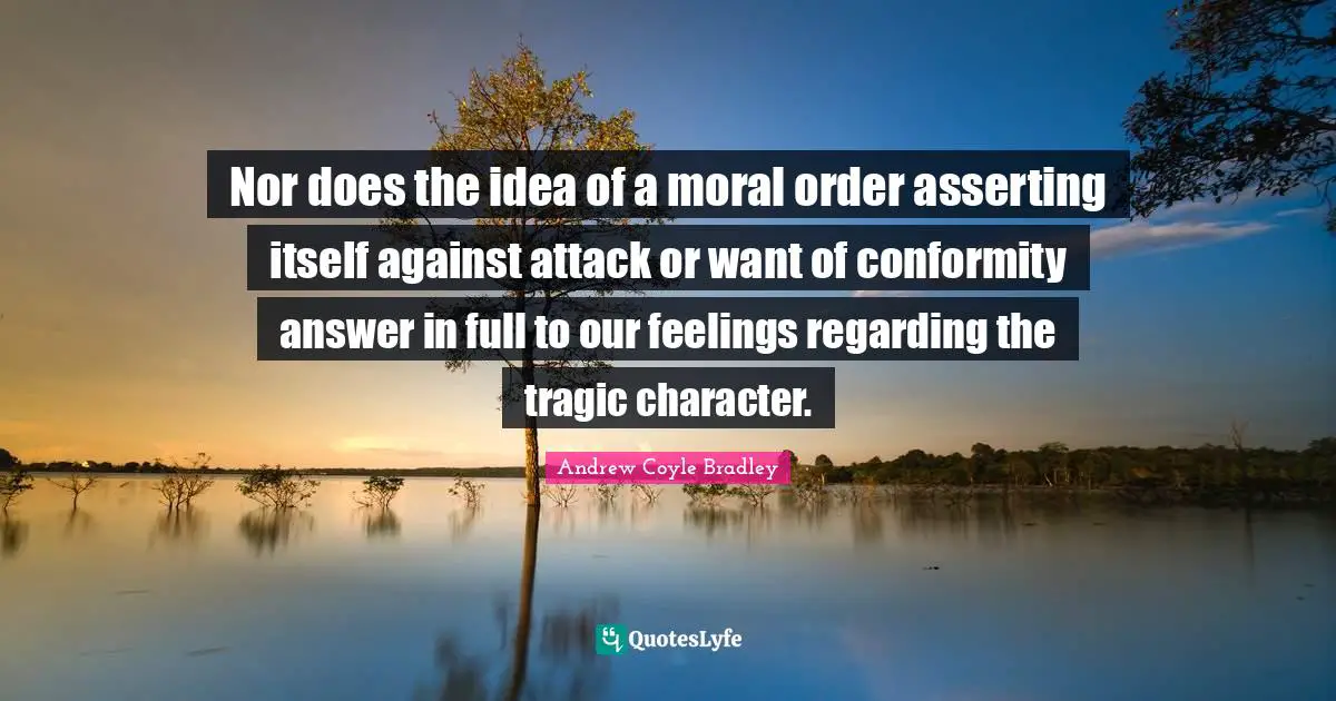 Nor does the idea of a moral order asserting itself against attack or want of conformity answer in full to our feelings regarding the tragic character.