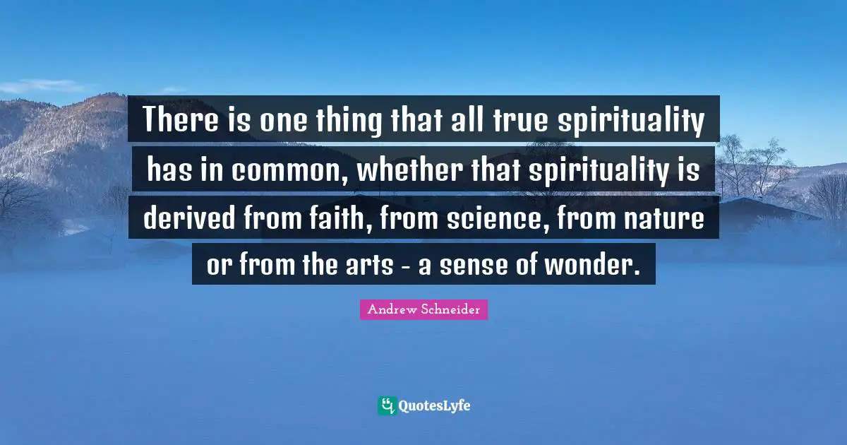 There is one thing that all true spirituality has in common, whether that spirituality is derived from faith, from science, from nature or from the arts - a sense of wonder.