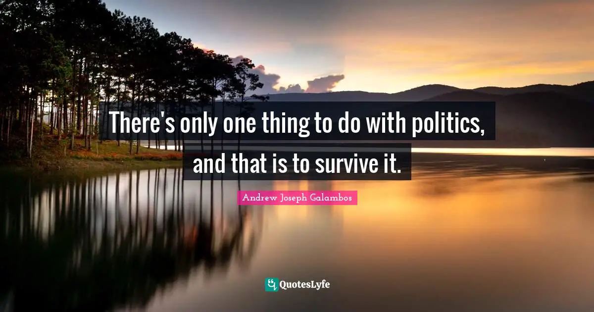 There's only one thing to do with politics, and that is to survive it.