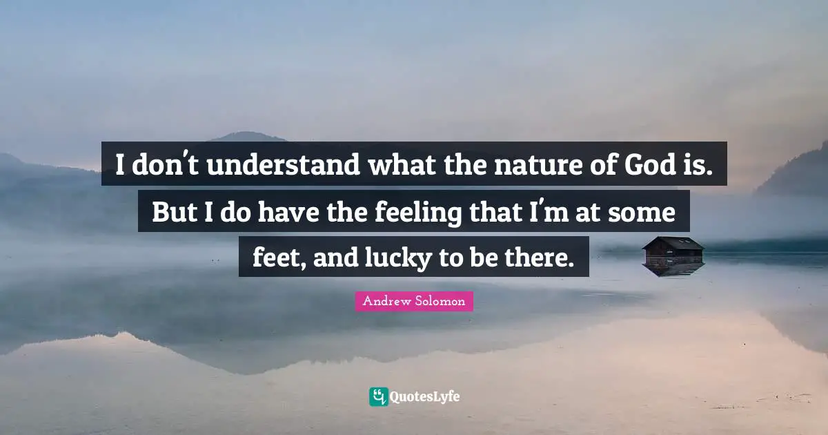 I don't understand what the nature of God is. But I do have the feeling that I'm at some feet, and lucky to be there.