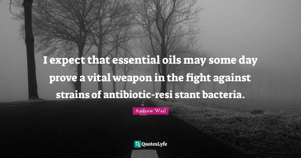 I expect that essential oils may some day prove a vital weapon in the fight against strains of antibiotic-resi stant bacteria.