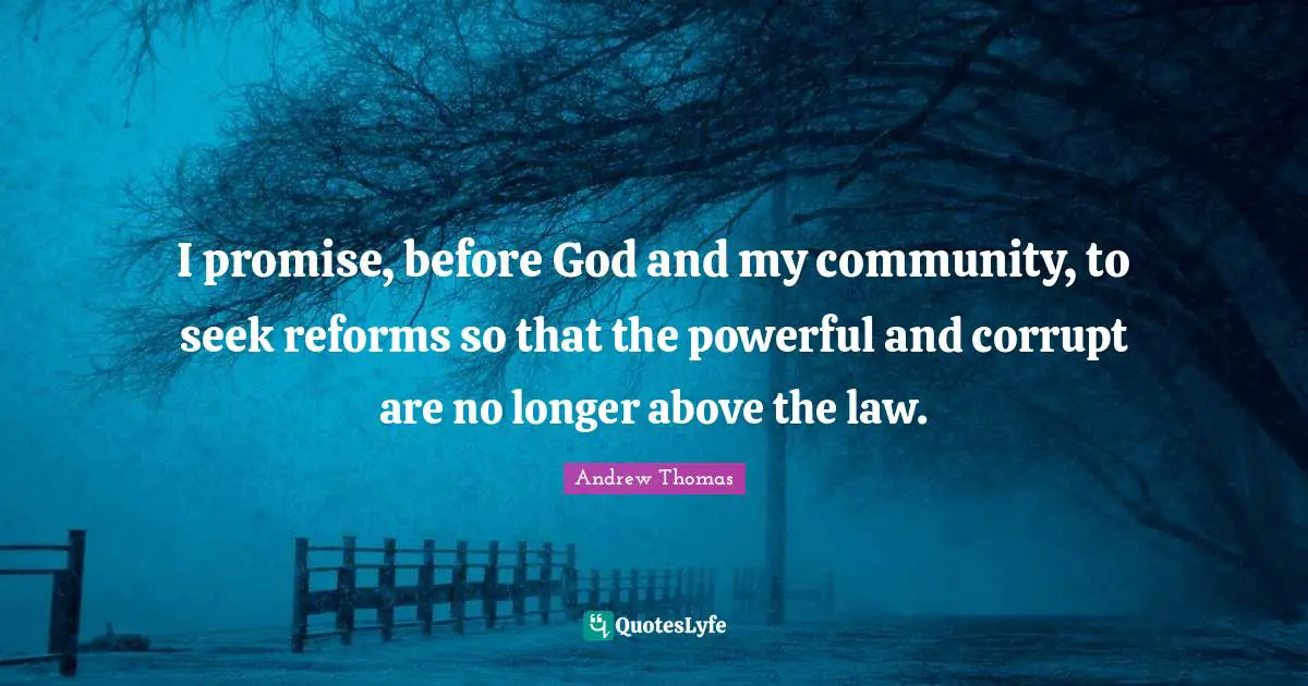 I promise, before God and my community, to seek reforms so that the powerful and corrupt are no longer above the law.