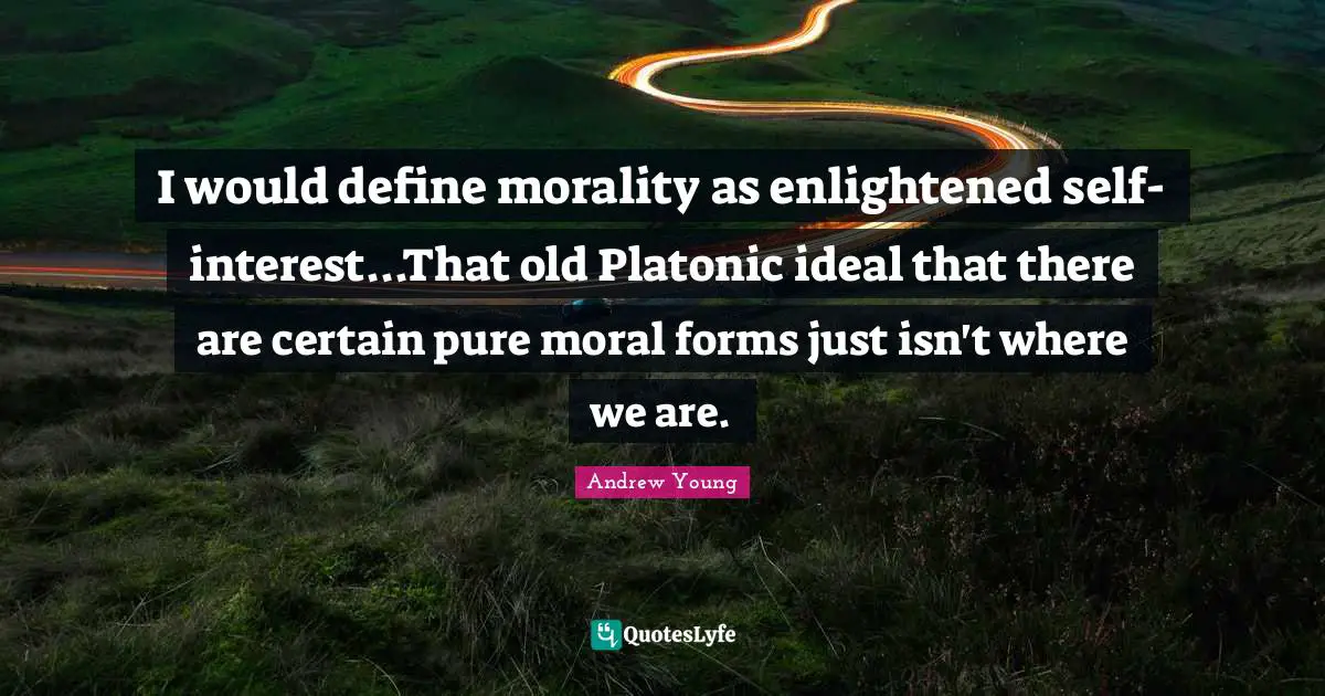 Platonic Quotes: "I would define morality as enlightened self-interest...That old Platonic ideal that there are certain pure moral forms just isn't where we are."