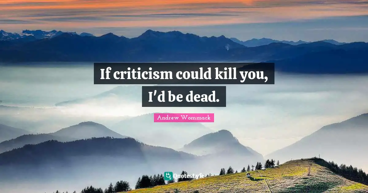 If criticism could kill you, I'd be dead.