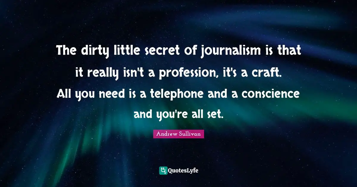 The dirty little secret of journalism is that it really isn't a profession, it's a craft. All you need is a telephone and a conscience and you're all set.