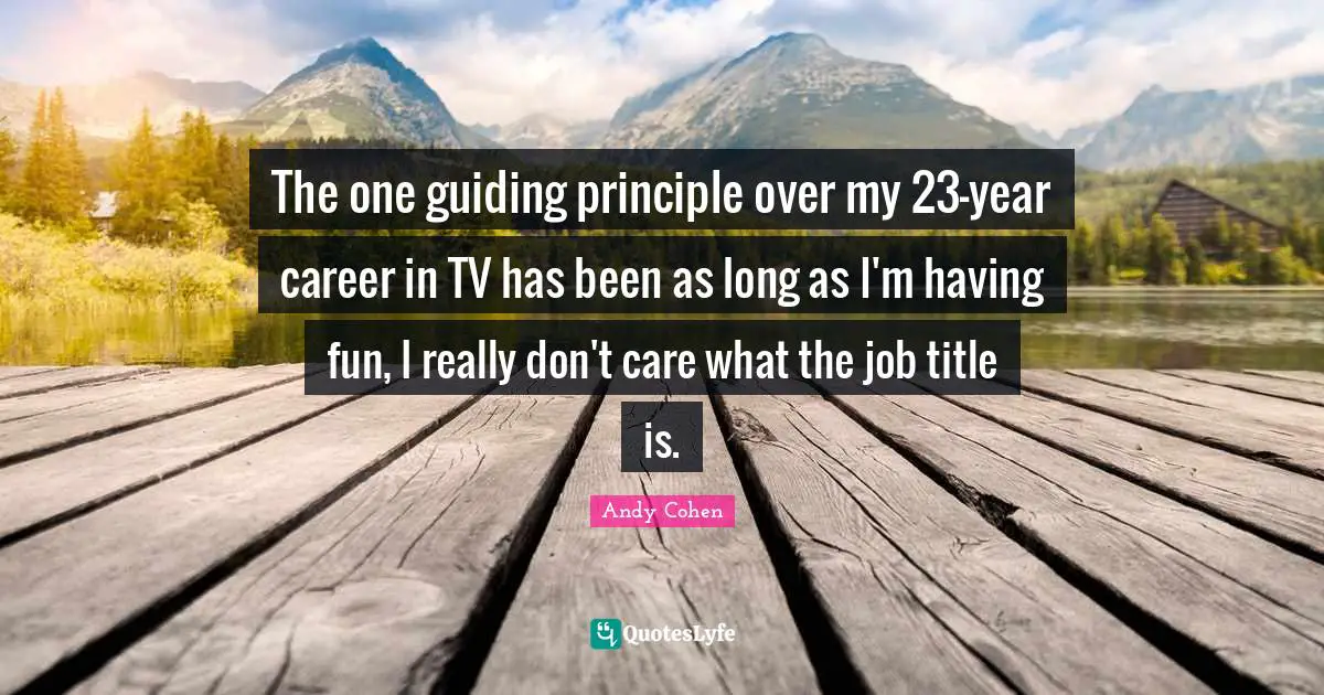 Andy Cohen Quotes: "The one guiding principle over my 23-year career in TV has been as long as I'm having fun, I really don't care what the job title is."