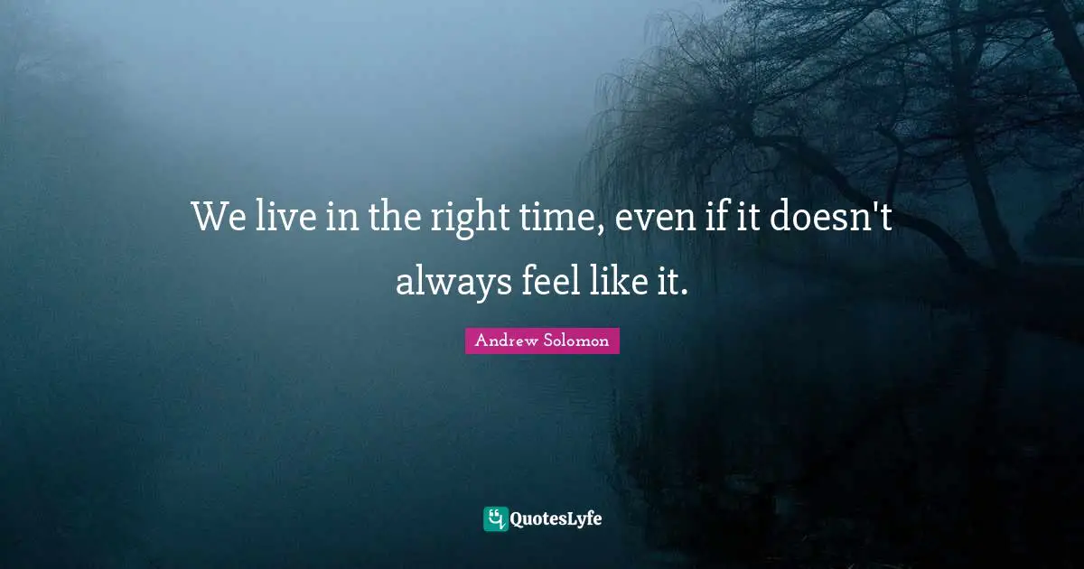 Andrew Solomon Quotes: "We live in the right time, even if it doesn't always feel like it."