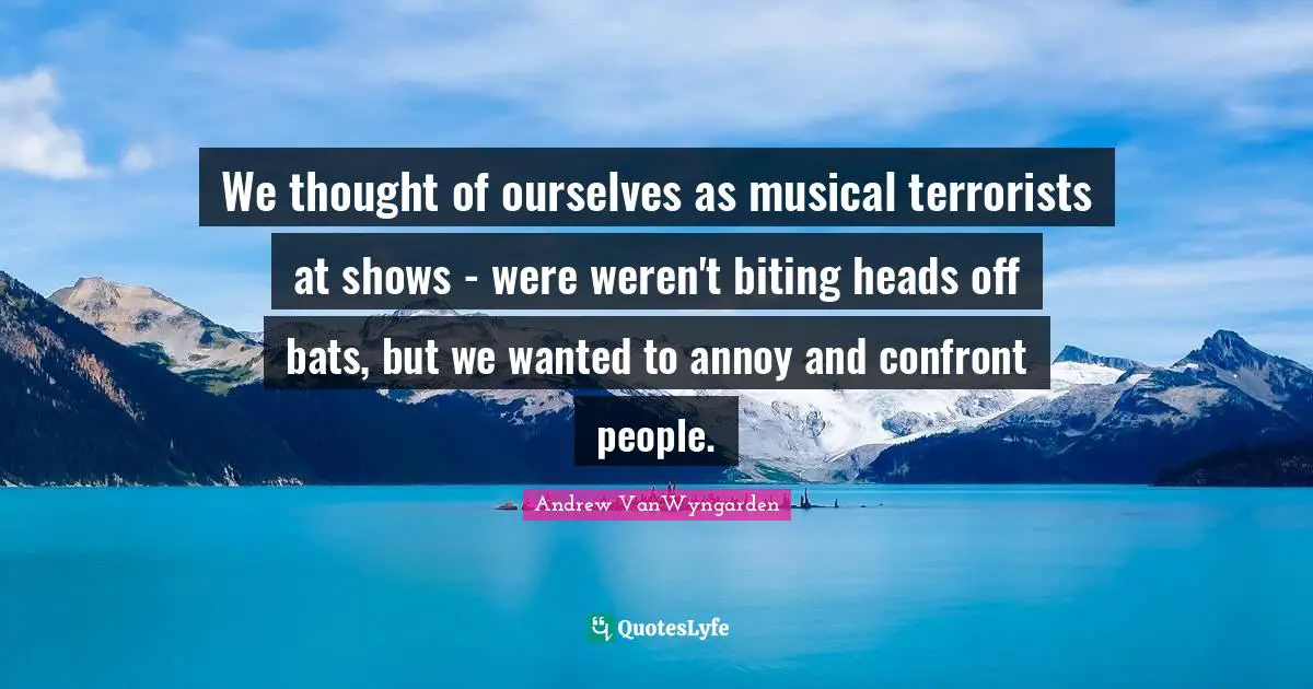 We thought of ourselves as musical terrorists at shows - were weren't biting heads off bats, but we wanted to annoy and confront people.